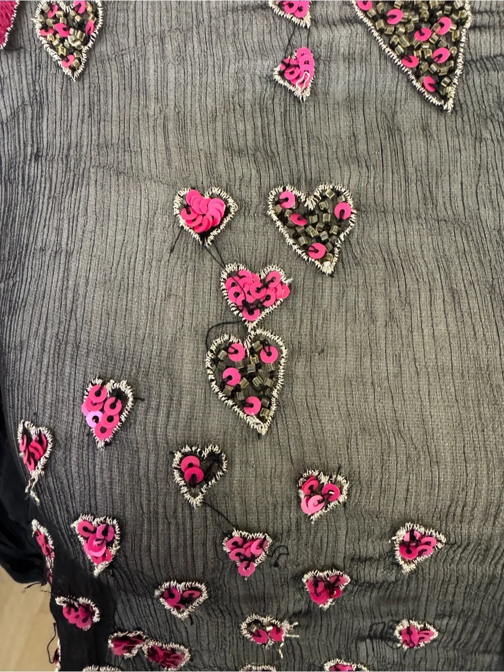 Free People “So in Love” Embroidered Heart Beaded Sheer Blouse Vintage 30s Style